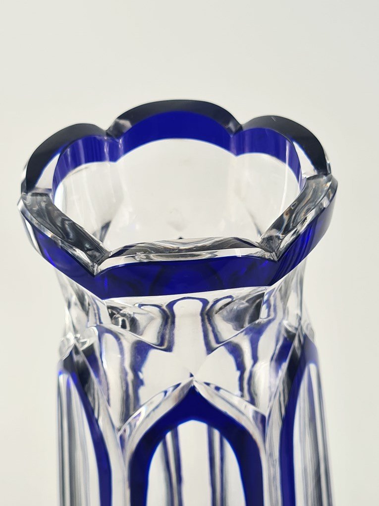  Pair Of Blue Lined Saint Louis Crystal Vases-photo-4