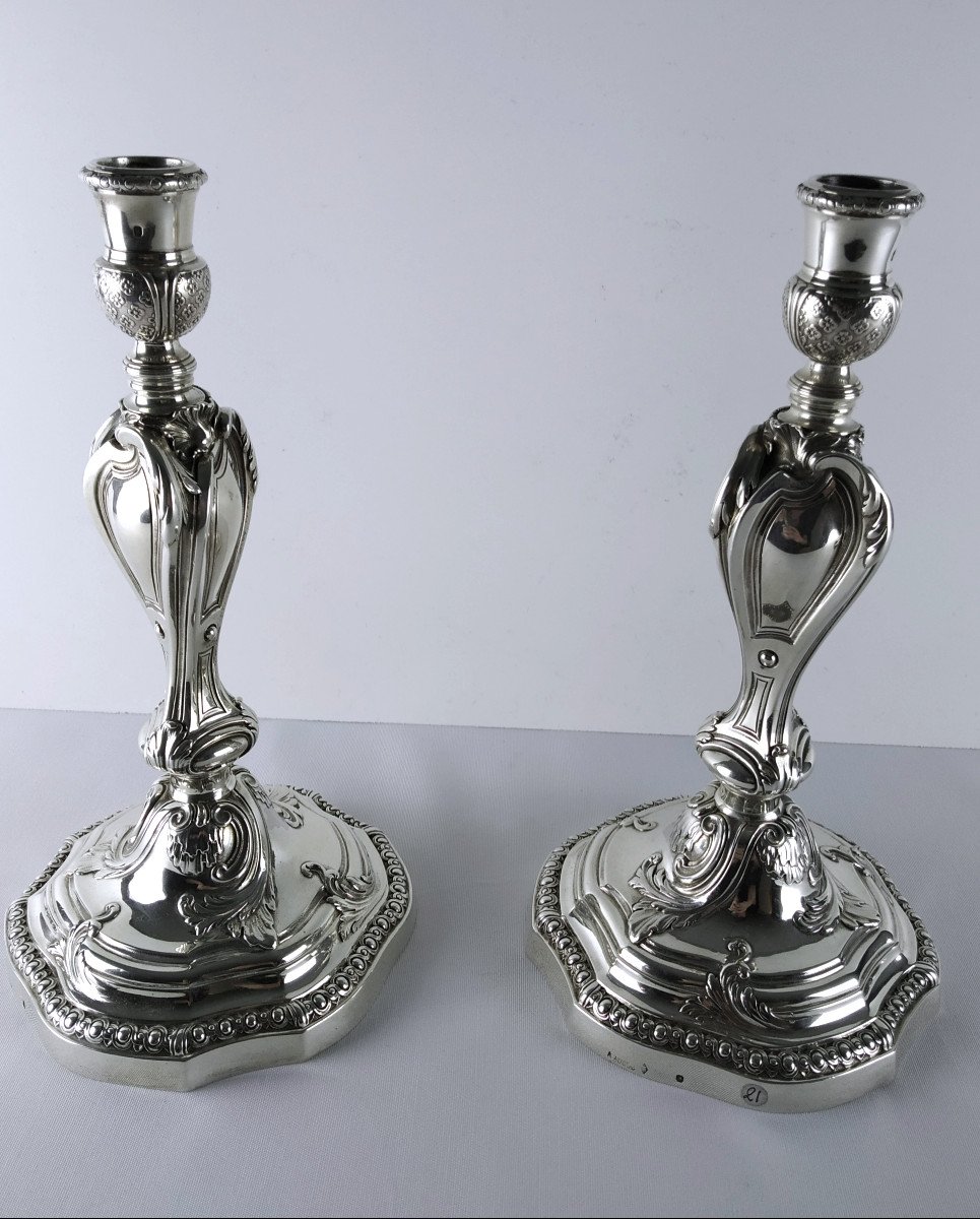 Very Pretty Pair Of Silver Table Ends, Transformable Into Candlesticks, Goldsmith Aucoc-photo-3