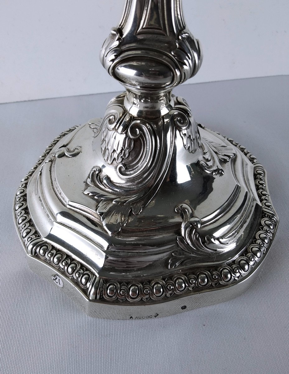 Very Pretty Pair Of Silver Table Ends, Transformable Into Candlesticks, Goldsmith Aucoc-photo-2
