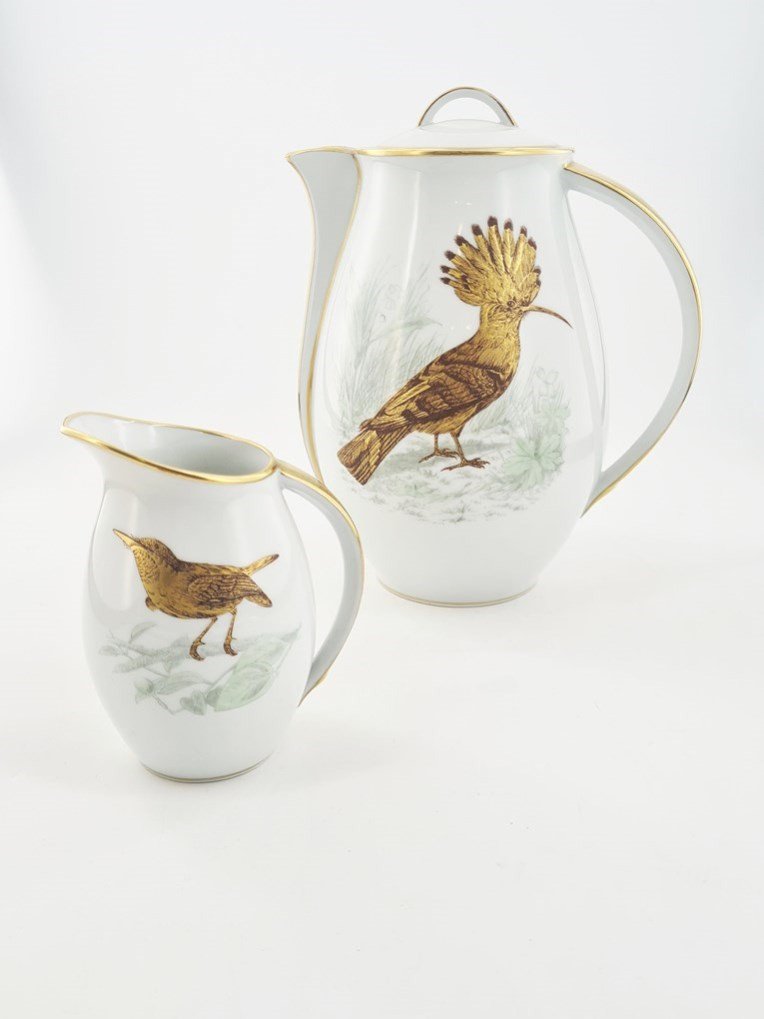 Part Of Limoges Porcelain Coffee Service, Maison Bernardaud, Model "les Oiseaux"-photo-1
