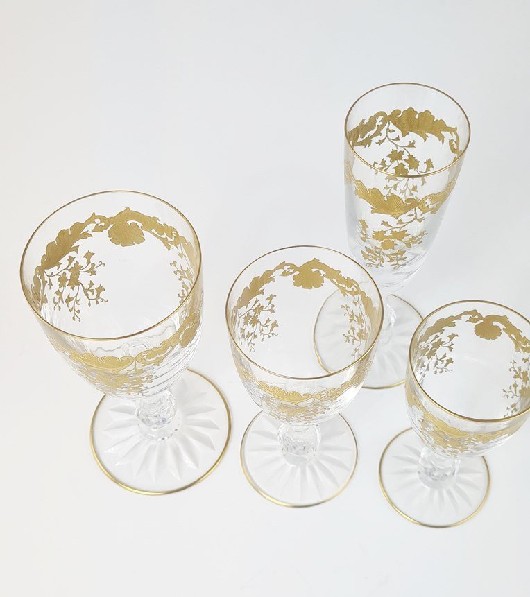 Service De Verres En Cristal De Saint Louis, Modèle Massenet Or, 48 Pièces-photo-3