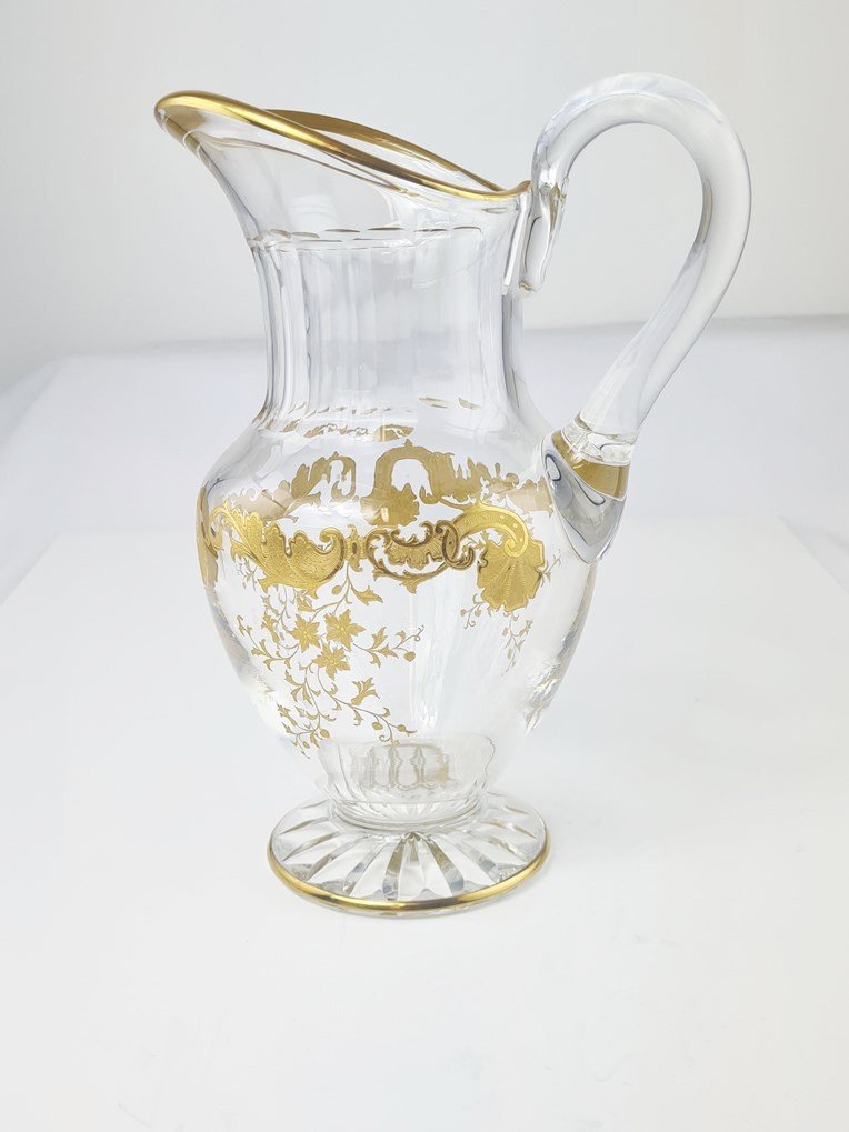 Saint Louis Crystal Glasses Service, Massenet Gold Model, 49 Pieces-photo-3