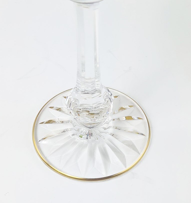 Suite Of 12 Rhine Wine Glasses (roemers), In Saint Louis Crystal, Massenet Gold Model.-photo-3