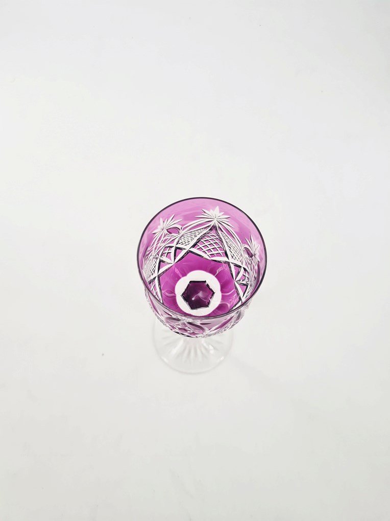 Set Consisting Of 12 Wine Glasses And 2 Amethyst Lined Carafes In Baccarat Crystal, Debu-photo-7