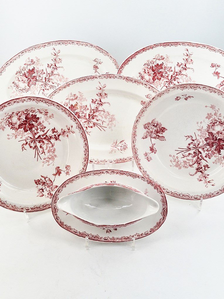  Iron Earth Table Service, Sarreguemines, Fontanges Model, Floral Decor, 53 P-photo-5