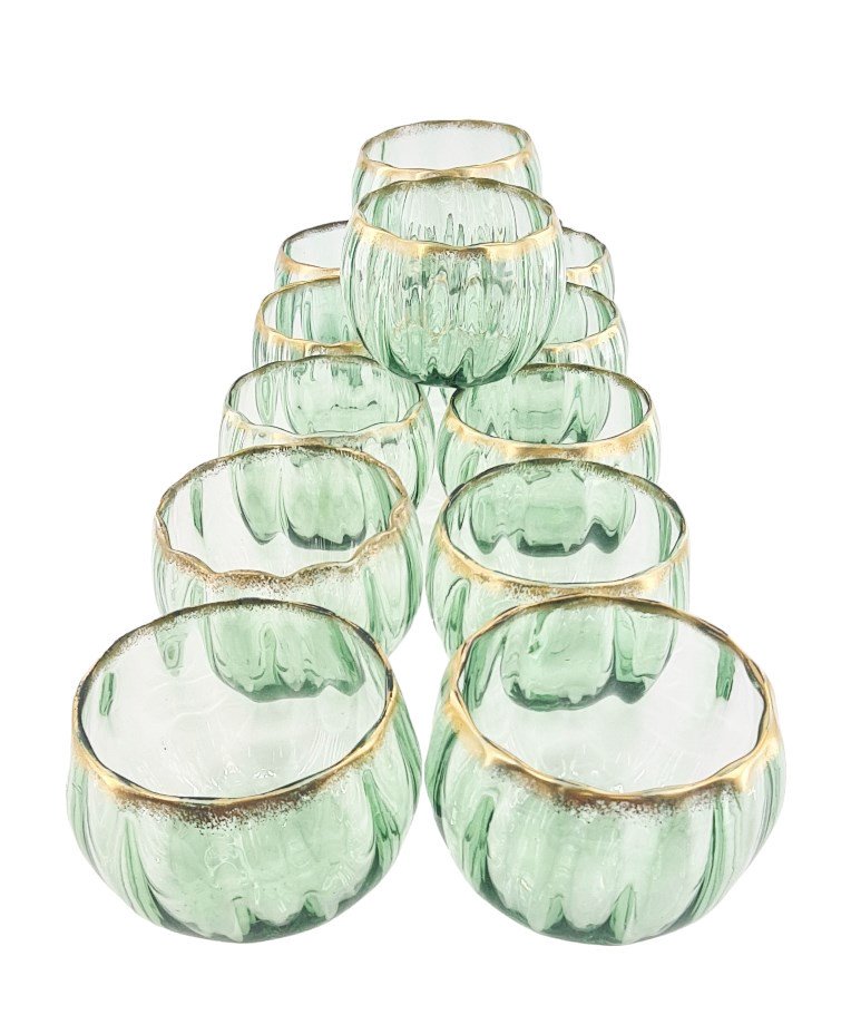 Suite De 12 Coupelles En Cristal De Baccarat, Vertes Peignées D’or, époque Napoléon III.-photo-3