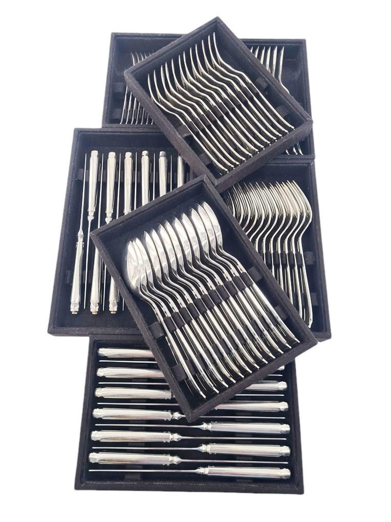 Solid Silver Cutlery Set, Art Deco Period, 87 Pieces.-photo-8