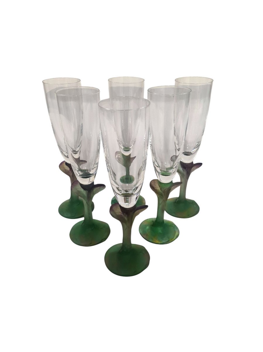 Suite De 6 Flutes à Champagne Hilton Mc Connico Pour Daum