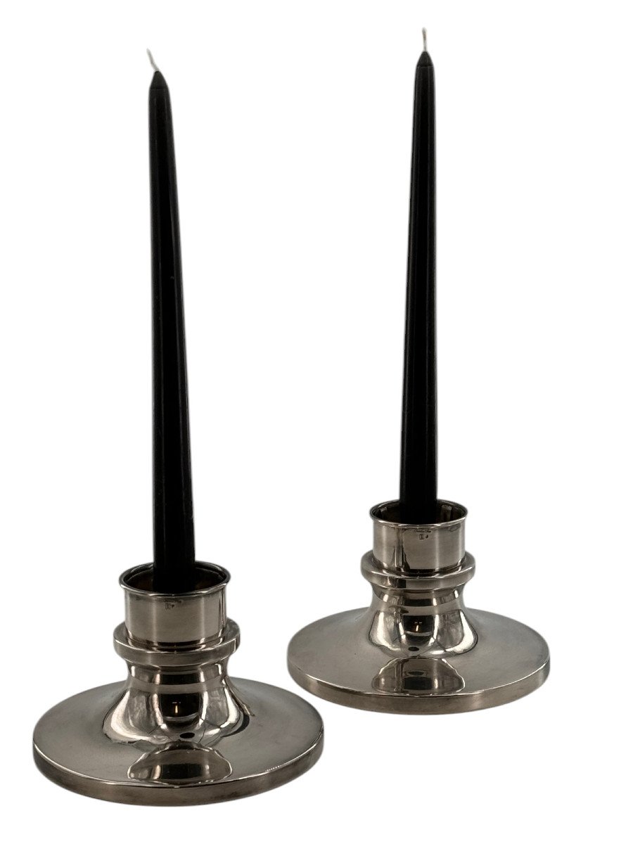  Pair Of Silver Metal Candlesticks, Maison Christian Dior.