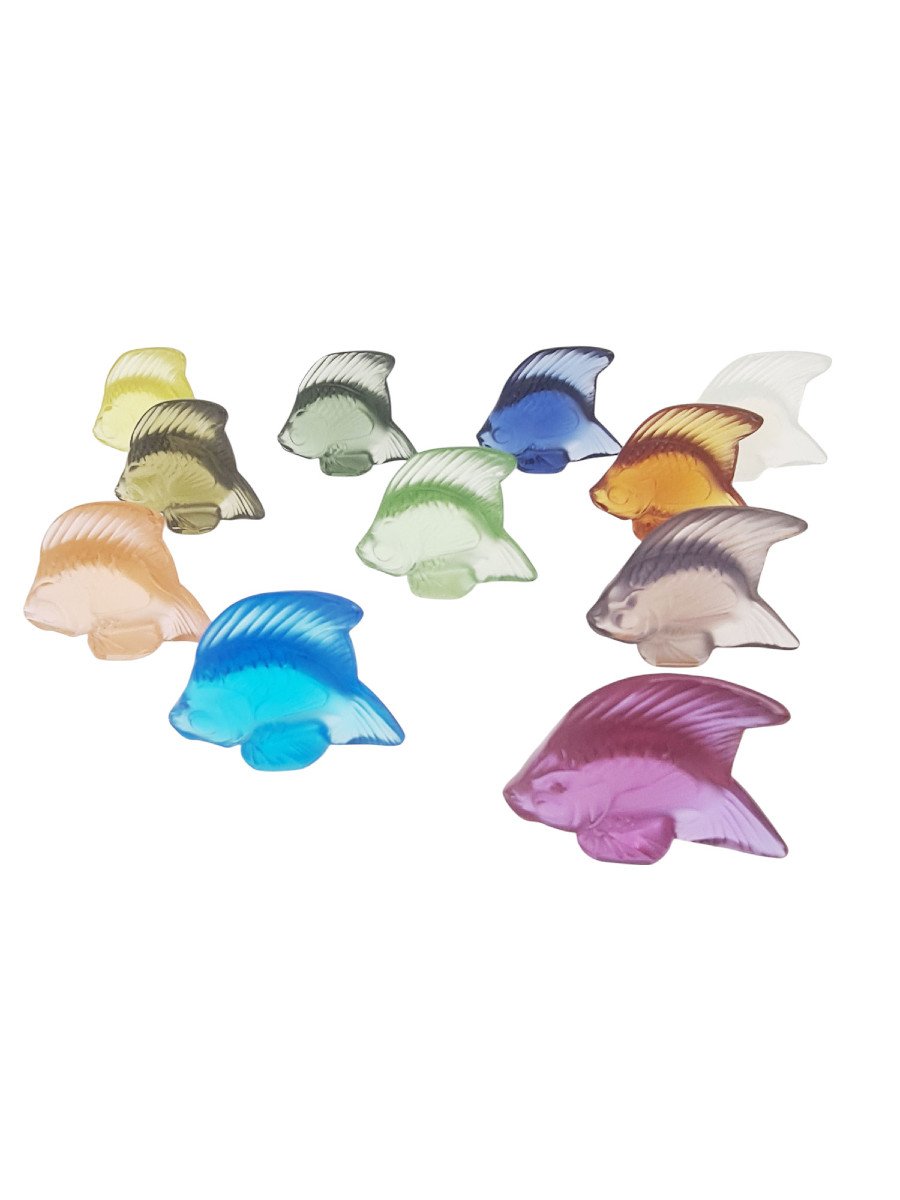 Set Of 11 Colored Crystal Fish, Lalique France-photo-3