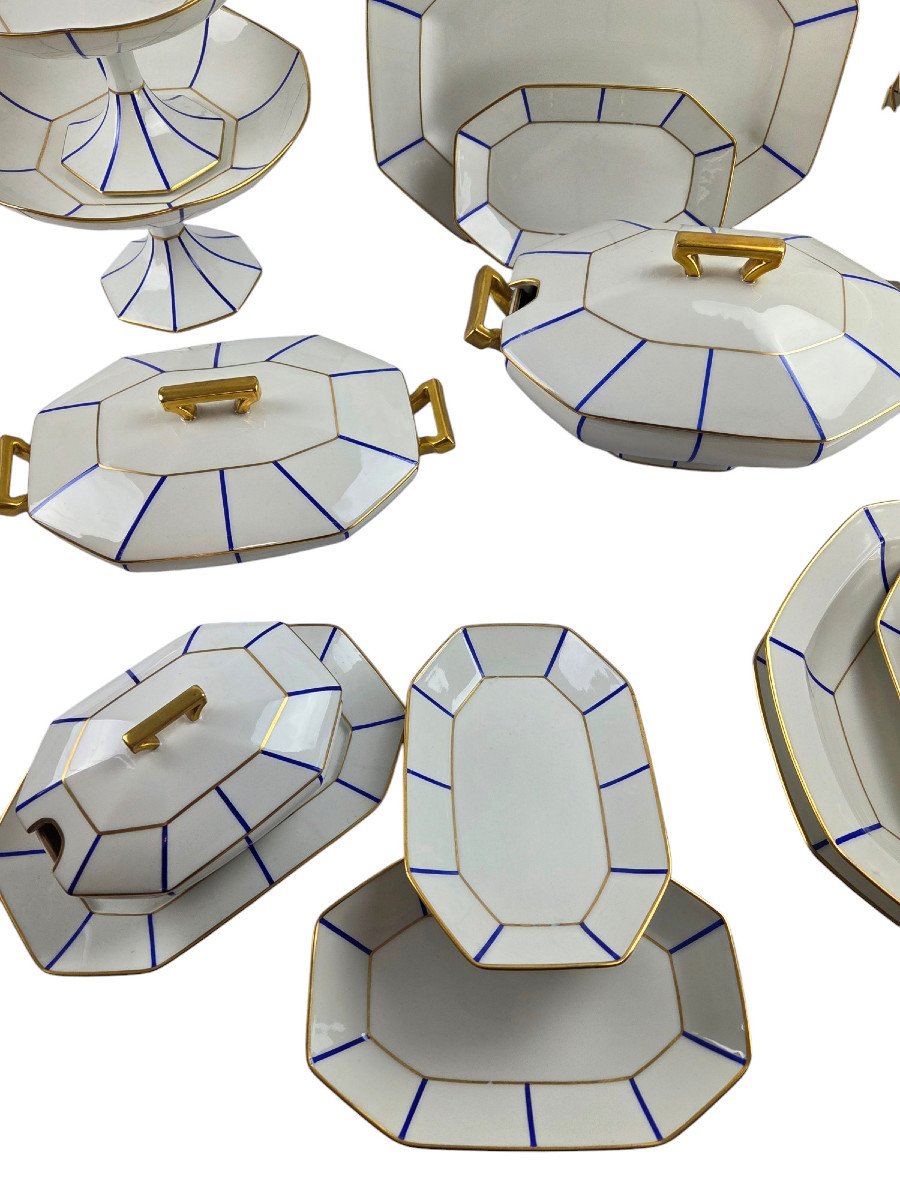 Service De Table En Porcelaine De Limoges, Maison Raynaud, époque Art Déco, 55 Pièces.-photo-3