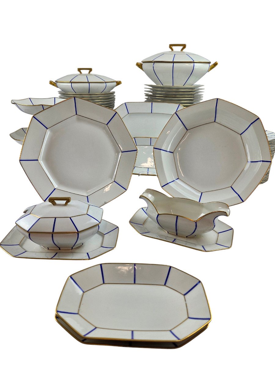 Service De Table En Porcelaine De Limoges, Maison Raynaud, époque Art Déco, 55 Pièces.-photo-4