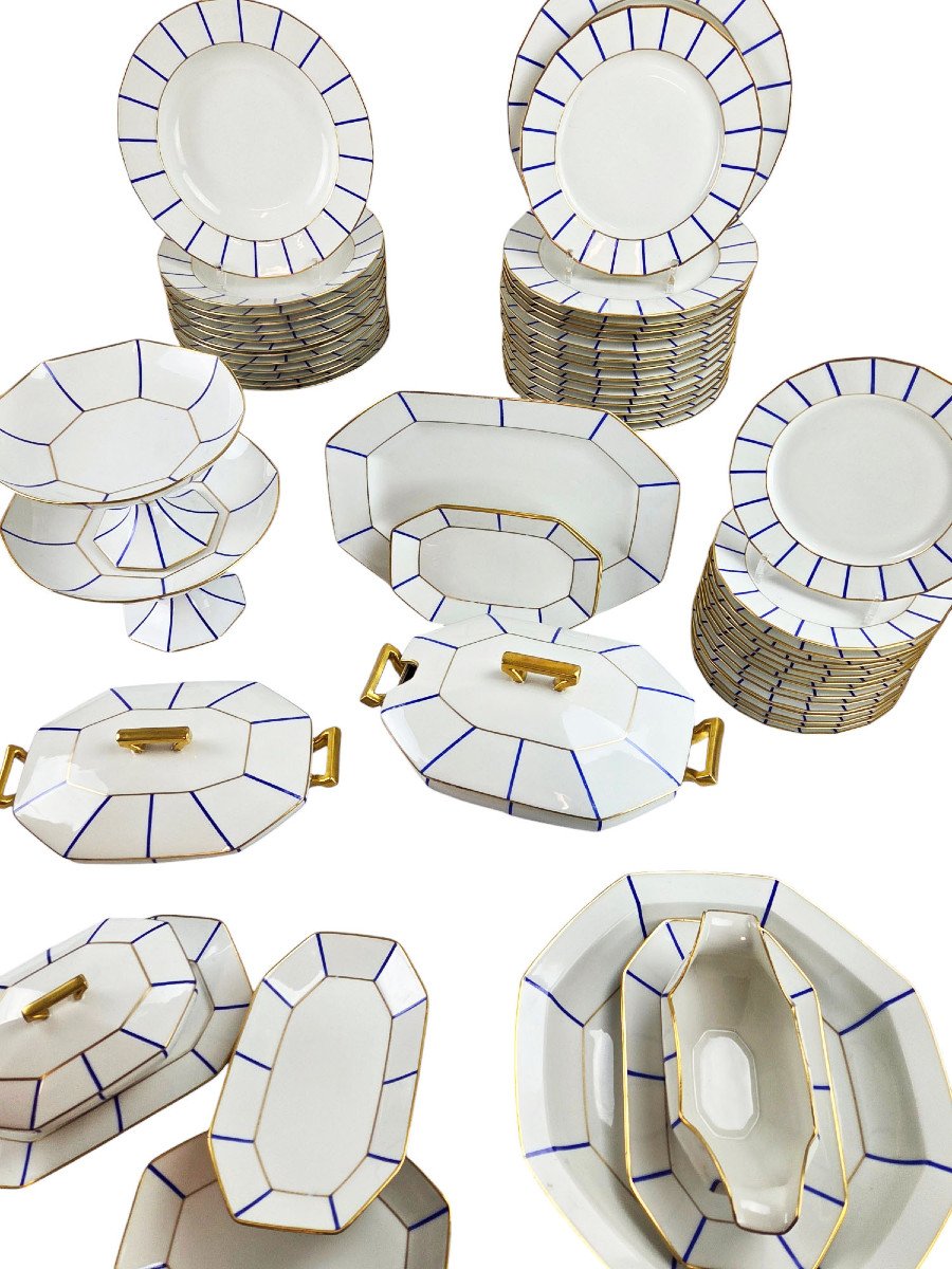 Service De Table En Porcelaine De Limoges, Maison Raynaud, époque Art Déco, 55 Pièces.-photo-4