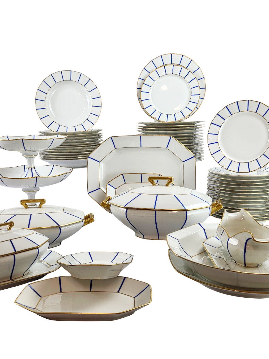 Service De Table En Porcelaine De Limoges, Maison Raynaud, époque Art Déco, 55 Pièces.-photo-6