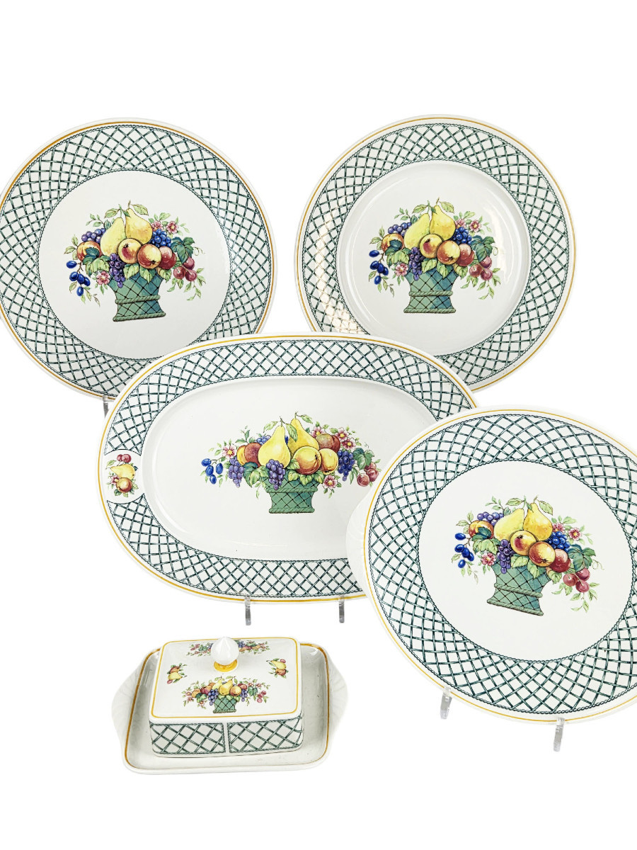 Partie De Service En Vitro-porcelaine De Villeroy Et Boch, Modèle Basket, 41 Pièces.-photo-3