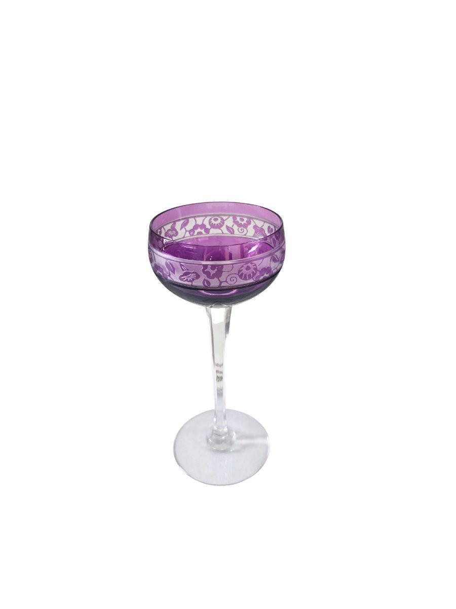 Set Of 12 Amethyst-lined Crystal Wine Glasses, Art Deco Period, Cristallerie De Nancy.-photo-2