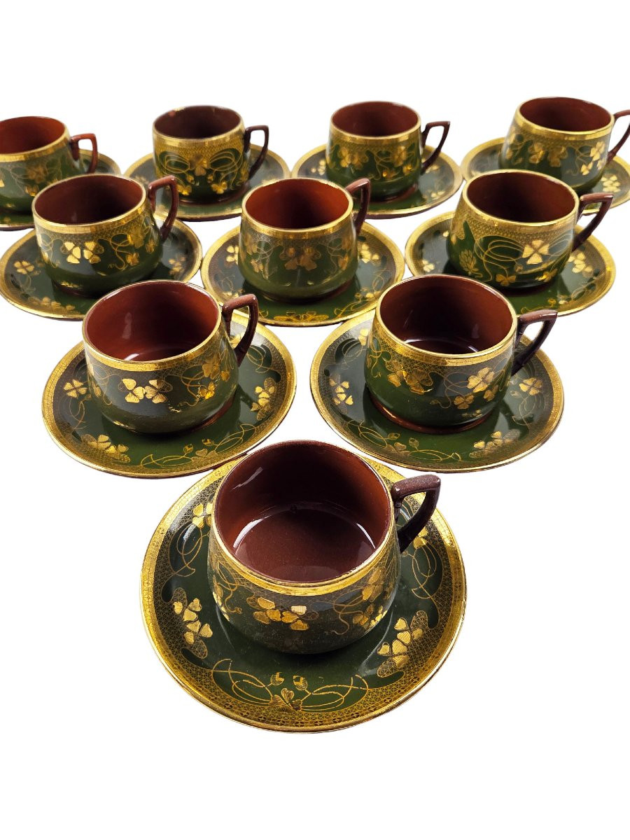 Service à Thé En Grès Verni De Sarreguemines, époque Art Nouveau, 23 Pièces.-photo-4