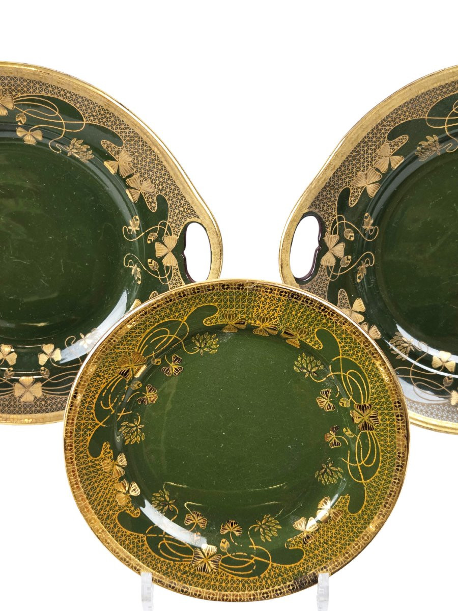Sarreguemines Glazed Stoneware Dessert Service, Art Nouveau Period, 13 Pieces.-photo-3
