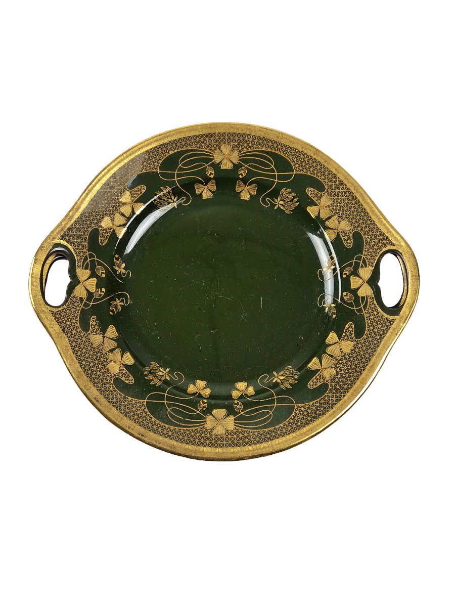 Sarreguemines Glazed Stoneware Dessert Service, Art Nouveau Period, 13 Pieces.-photo-3