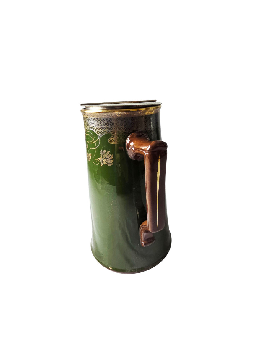 Sarreguemines Glazed Stoneware Coffee Pot, Art Nouveau Period.-photo-1