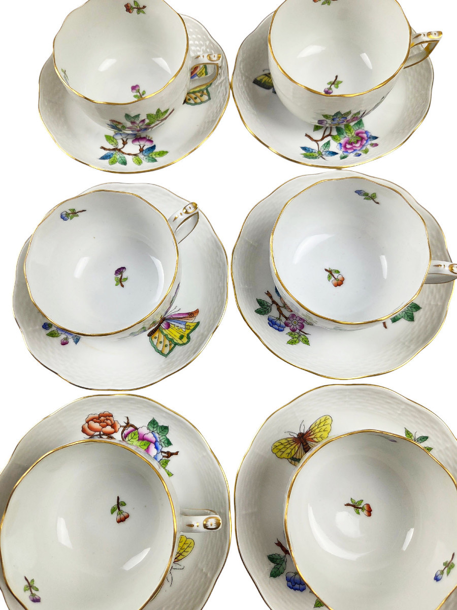   Service à Thé En Porcelaine De Herend, Modèle Queen Viktoria,15 Pièces.-photo-3