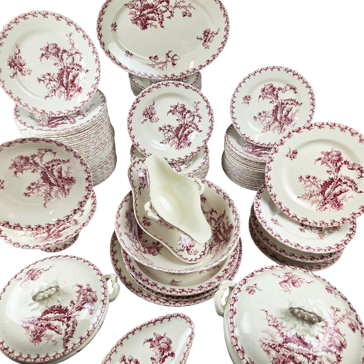  Service de table en porcelaine opaque de Gien , modèle Chardon, 79 pièces.-photo-5