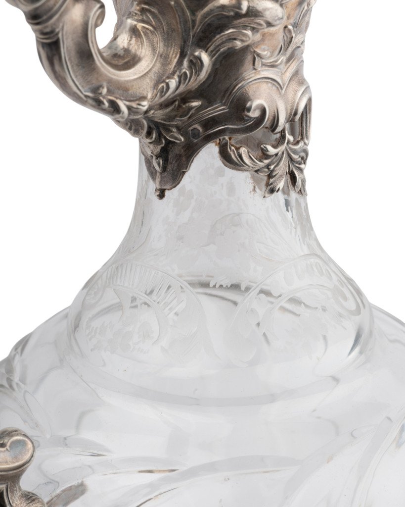 Aiguière en cristal gravé et argent, fin XIX ème.-photo-4