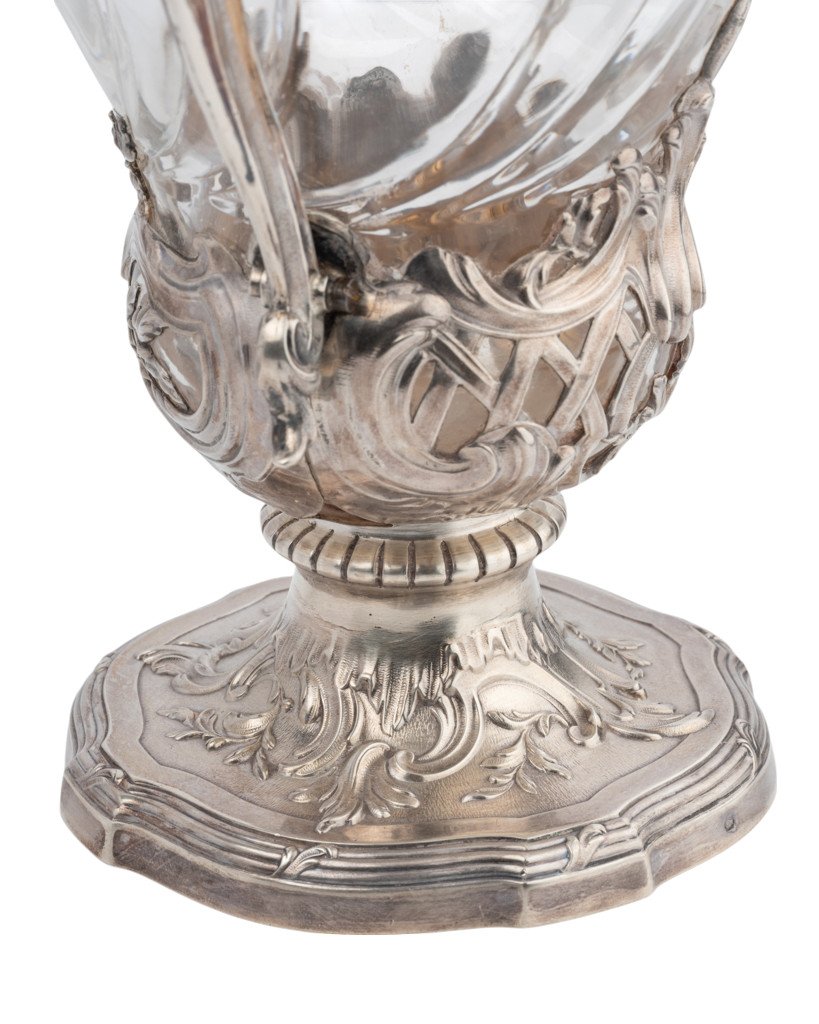 Aiguière en cristal gravé et argent, fin XIX ème.-photo-6