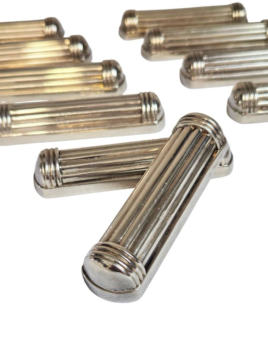 Set Of 12 Silver-plated Knife Rests, Christofle Silversmith, Aria Model.-photo-2