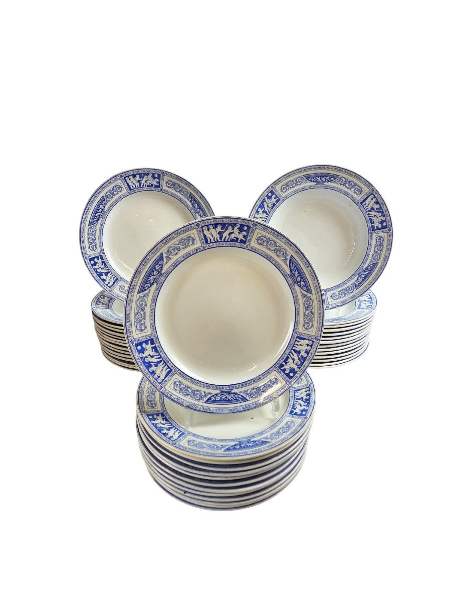 Service de table en faïence de Wedgwood, modèle Pompéi, 62 pièces, XIXème.-photo-3