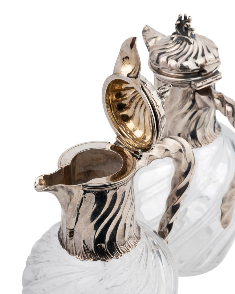 Pair Of Crystal And Silver Port Ewers, Late 19th Century.-photo-2