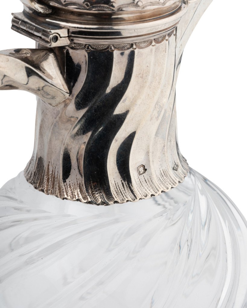 Pair Of Crystal And Silver Port Ewers, Late 19th Century.-photo-4