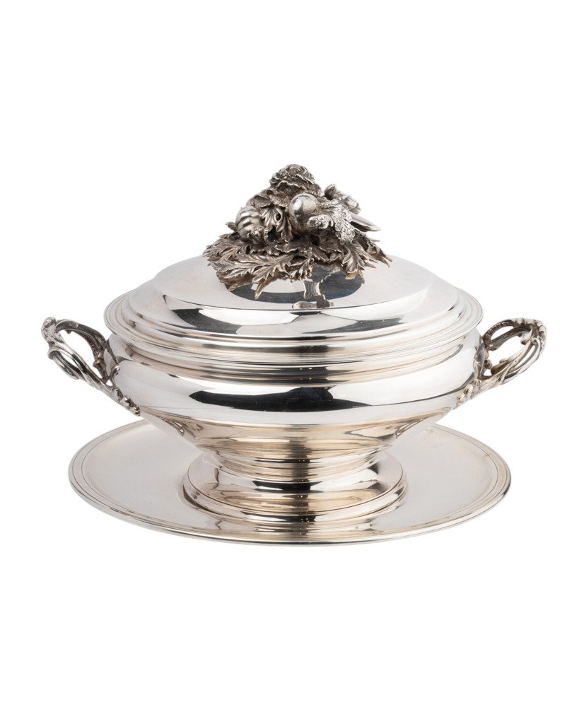Soup Tureen And Its Sleeper In 950/1000 Silver, Minerva Hallmark, Maillard Silversmith.-photo-1
