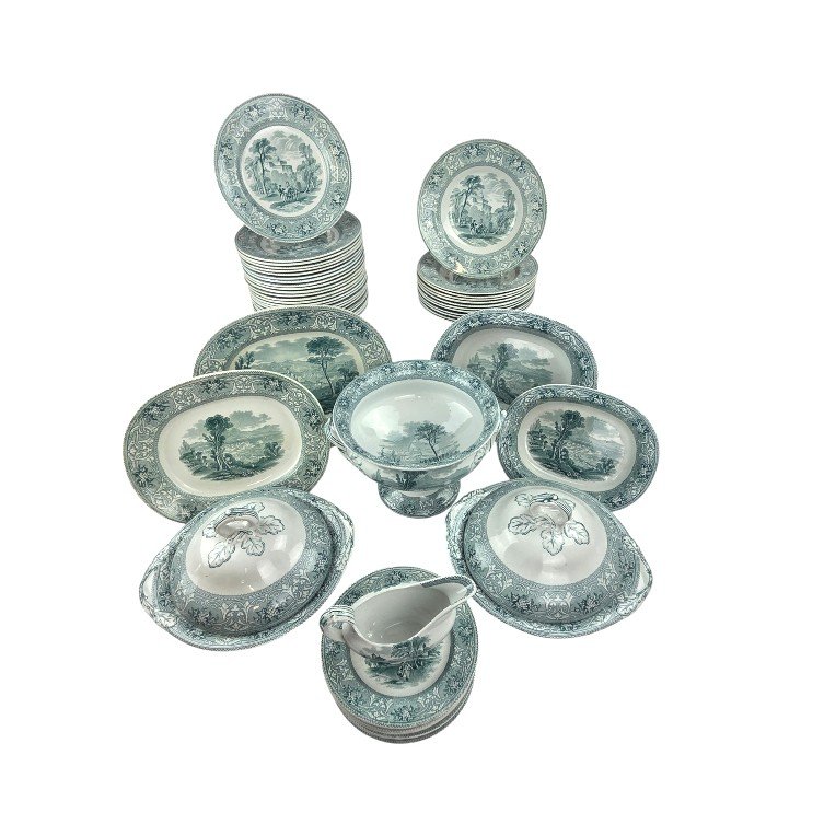 Service de table en faïence anglaise vert menthe, fin XIX ème, Cork , Edge and Malkin, 56 P.-photo-6