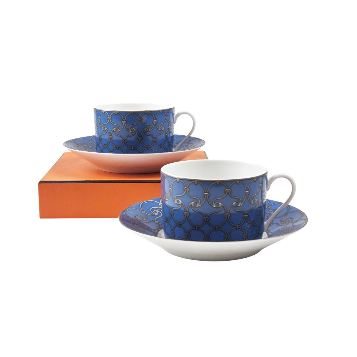 Set Of 2 Porcelain Breakfast Cups, Hermès Paris.-photo-1