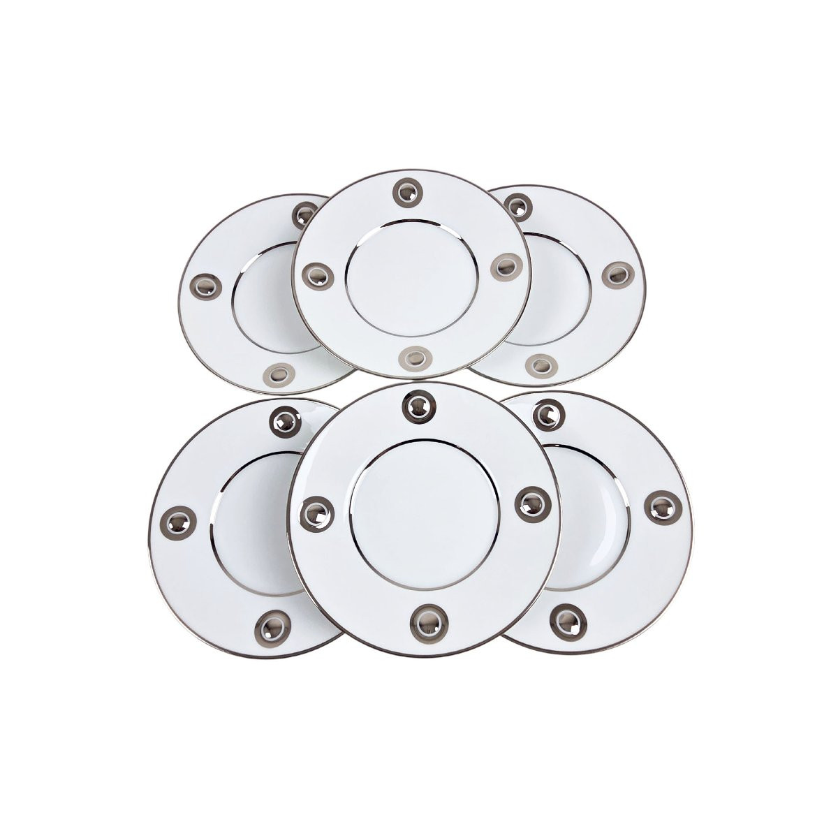  Suite de 6 assiettes à pain en porcelaine de Limoges, maison Bernardaud, modèle Ithaque Platin-photo-3