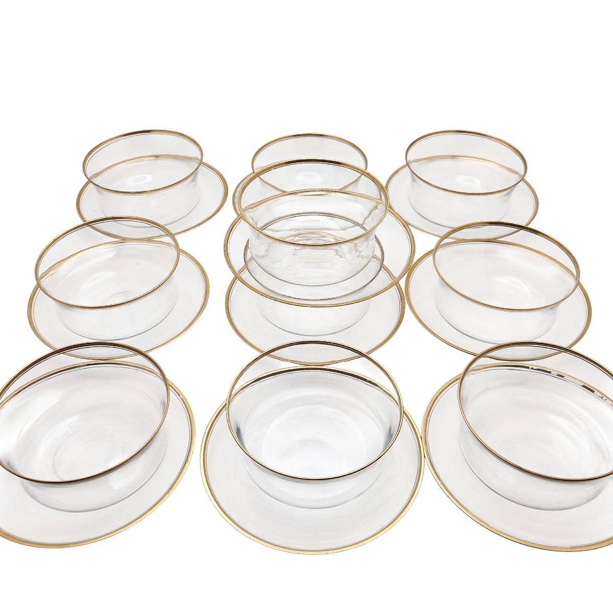 Suite de 10 coupelles et soucoupes en cristal à bords dorés,fin XIX ème, probablement St Louis-photo-2