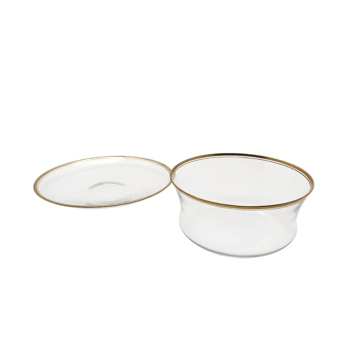 Suite de 10 coupelles et soucoupes en cristal à bords dorés,fin XIX ème, probablement St Louis-photo-3