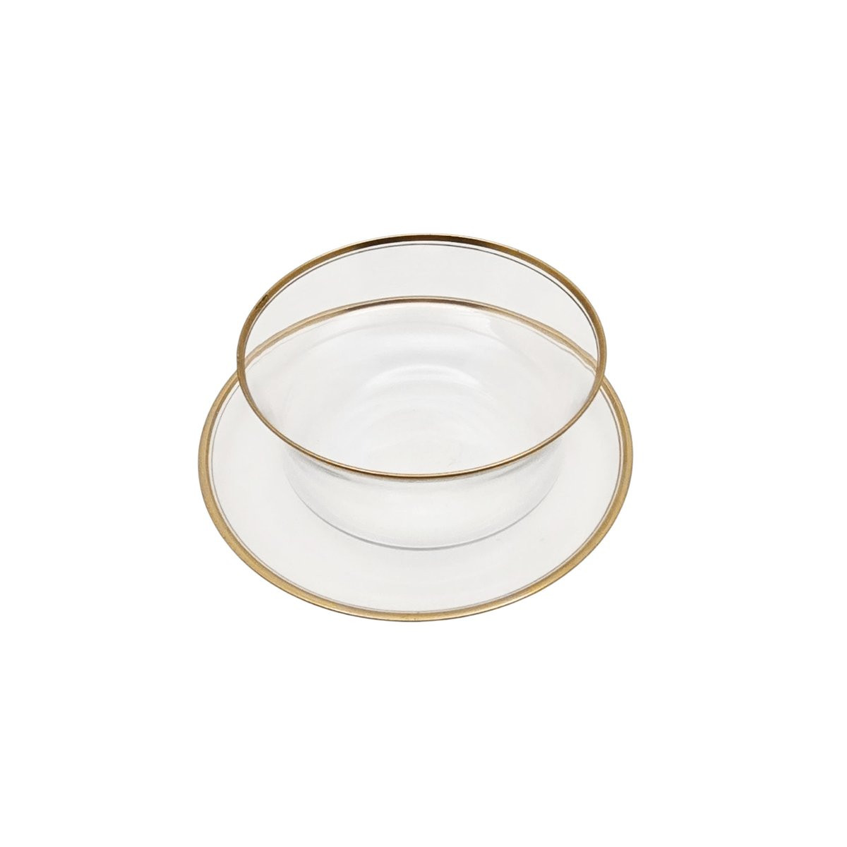 Suite de 10 coupelles et soucoupes en cristal à bords dorés,fin XIX ème, probablement St Louis-photo-4