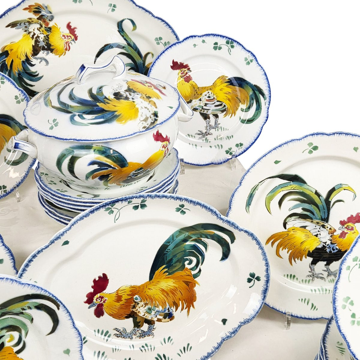  Service de table en faïence de Lunéville, modèle « Les Coqs », 64 pièces.-photo-2
