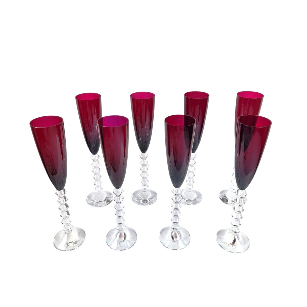 Suite de 8 flûtes en cristal de Baccarat Rubis, modèle Flutissimo Véga.-photo-4
