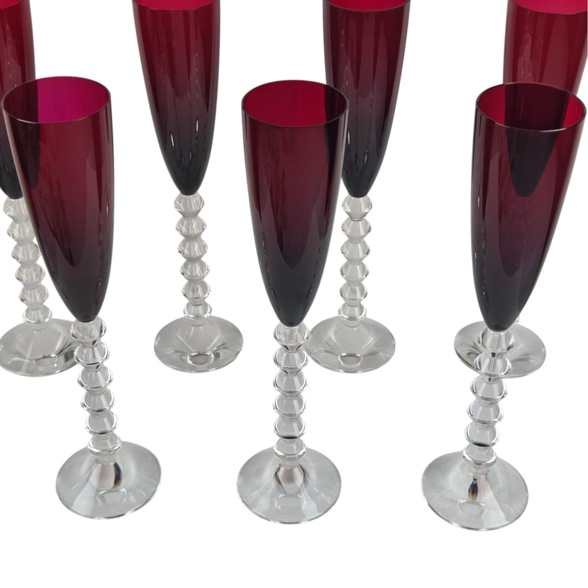 Suite de 8 flûtes en cristal de Baccarat Rubis, modèle Flutissimo Véga.-photo-2