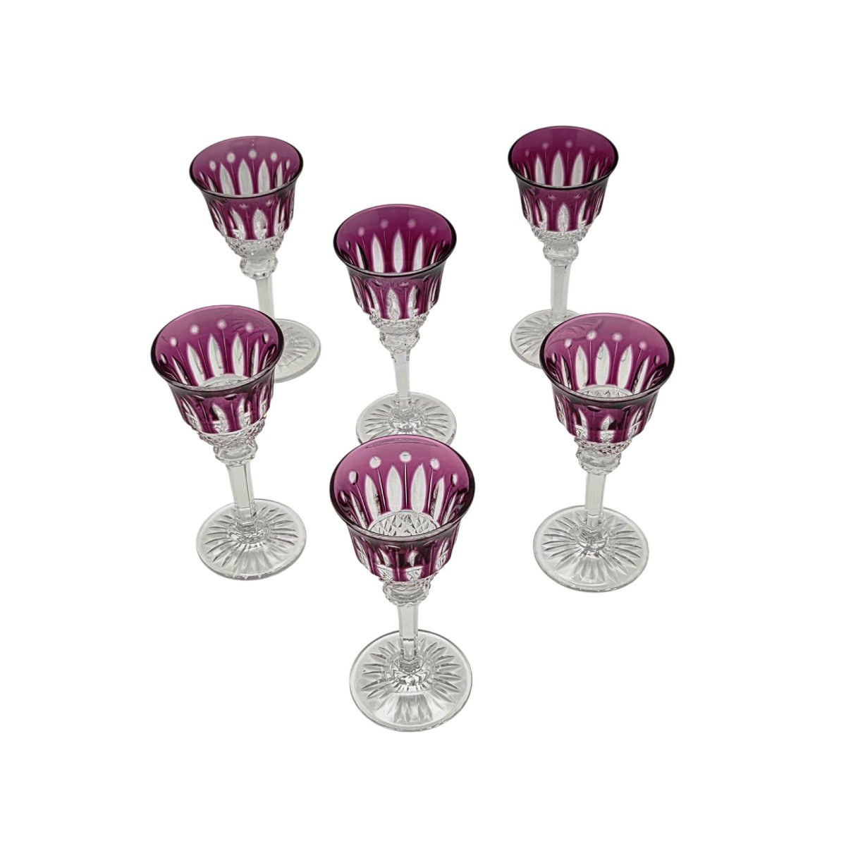 6 Saint Louis Crystal Liqueur Glasses, Tommy Model, Amethyst Colour.-photo-2