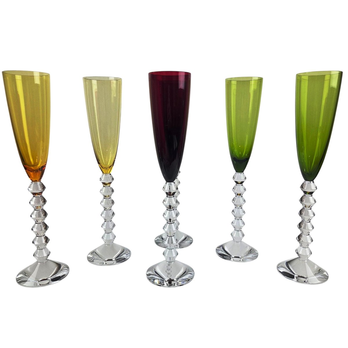 Set Of 6 Baccarat Crystal Flutes, Flutissimo Vega Model, 3 Colours.-photo-4
