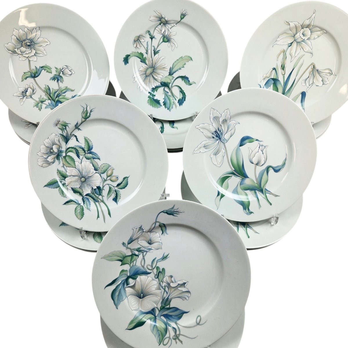 Celadon Porcelain Dinner Service, Haviland Limoges, 56 Pieces.-photo-4
