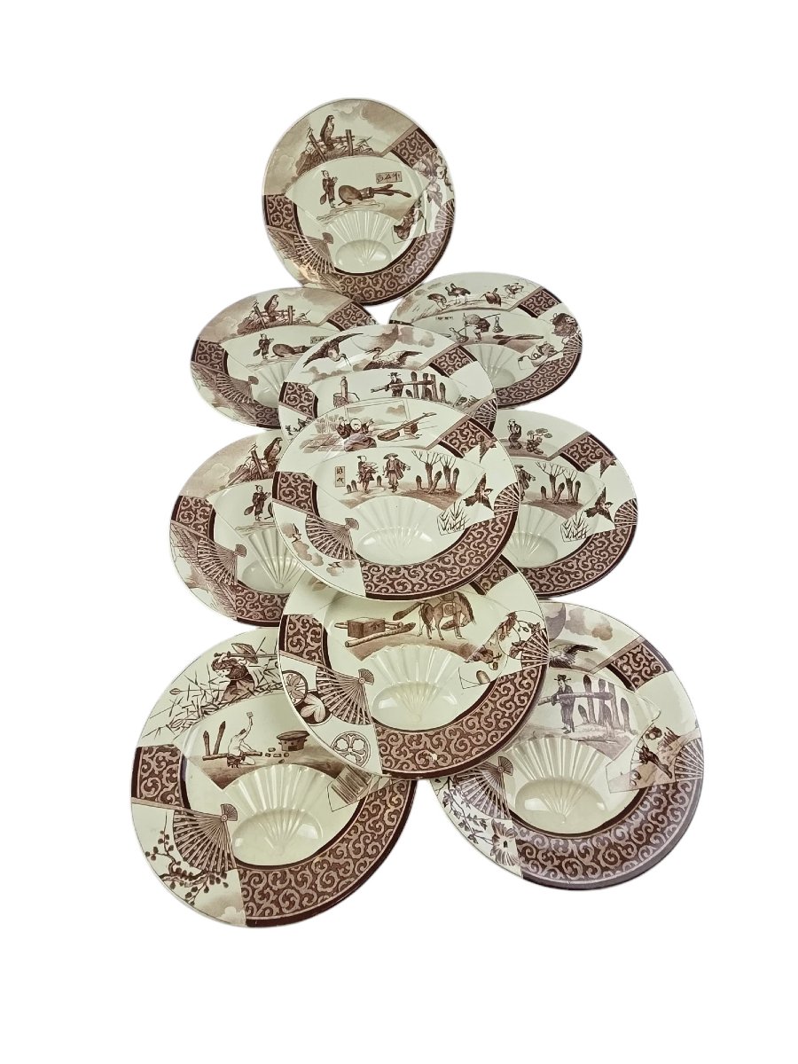 Set Of 10 Earthenware Asparagus Plates, Jules Vieillard, Bordeaux.-photo-2