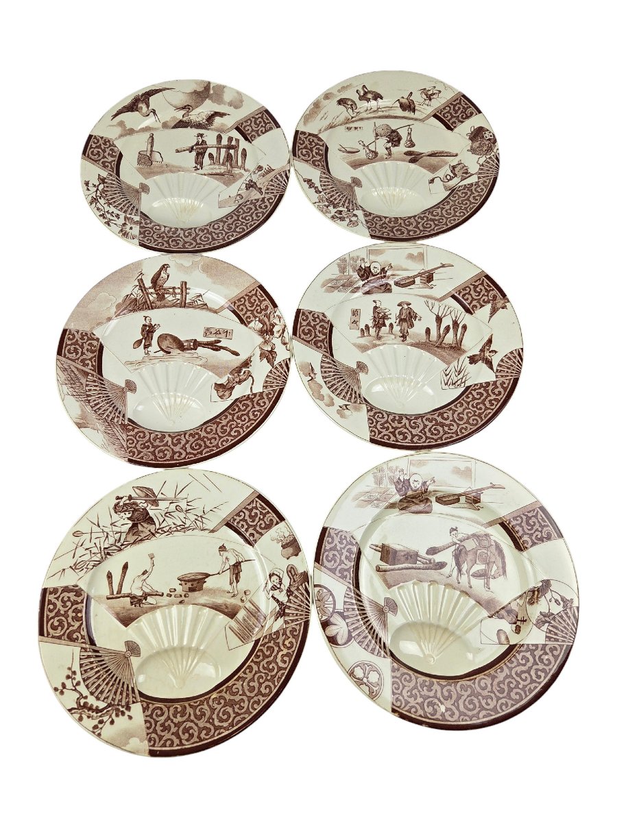 Set Of 10 Earthenware Asparagus Plates, Jules Vieillard, Bordeaux.-photo-4