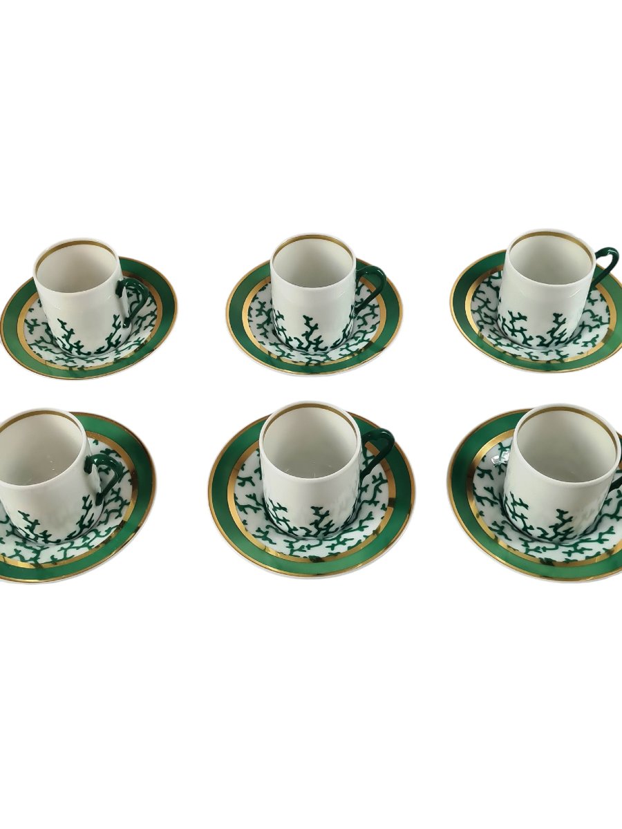 Set Of 6 Limoges Porcelain Coffee Cups And Saucers, Raynaud Company, Cristo Pattern-photo-4