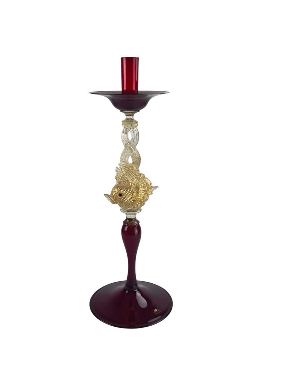 Large Murano Glass Table Candlestick, Pauly House.-photo-4