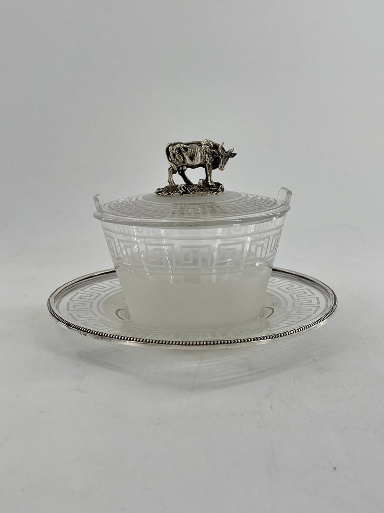 Boite à fromage en cristal et métal argenté, début XXème-photo-4